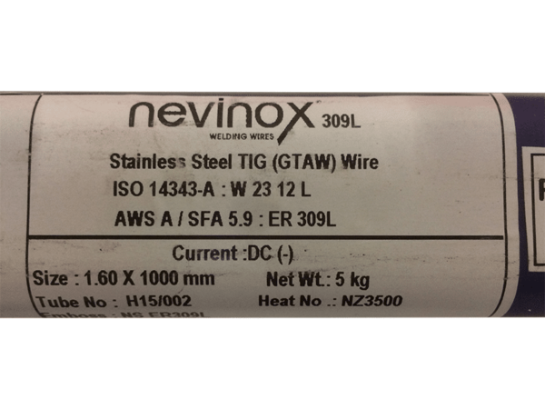 nevinox 1 6mm x 1000mm stainless steel en309l tig wire 5kg plastic tube