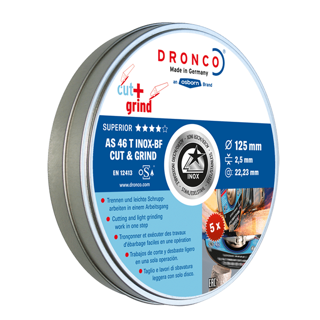 Dronco AS 46 T Inox Superior Cut & Grind discs - tin of 5 115 x 2.5