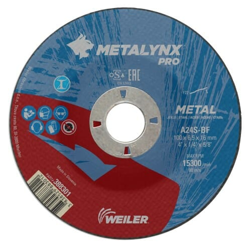 weiler-metalynx-pro-metal-100x65x16-a24s-bf-grinding-wheel
